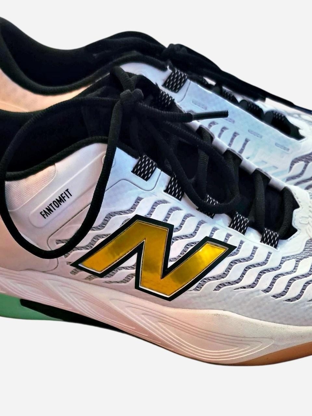 New Balance Men’s White Sneakers with Metallic Yellow 'N' Logo